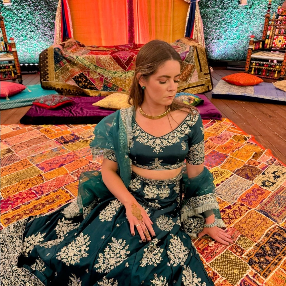 Elegant Emerald Green and Gold Embroidered Lehenga